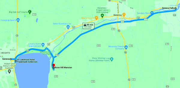 seneca falls to geneva and rosehill mansion map