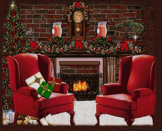 Holiday fireplace and decoratiions